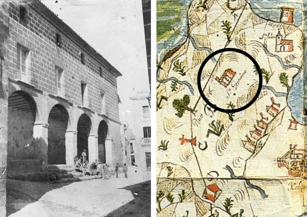 Fig. 04: Anónimo. Plaça Baix de Jávea. Hacia finales s. XIX o principios s.XX (Archivo Municipal de Xàbia. Fondo Chorro) / Detalle plano del siglo XVII. Archivo Duque de Medinacelli.