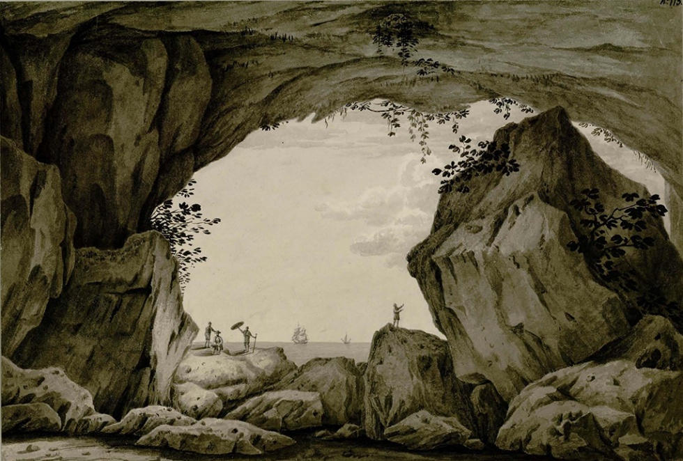 Jacques Moulinier. Int&eacute;rieur de grotte a Xabea. Cap. Saint Antoine. 1800-04. Biblioth&egrave;que de l&rsquo;Institut Nacional d&rsquo;Histoire de l&rsquo;Art, Par&iacute;s, n&ordm; inv. NUM MS 463 / 20.194