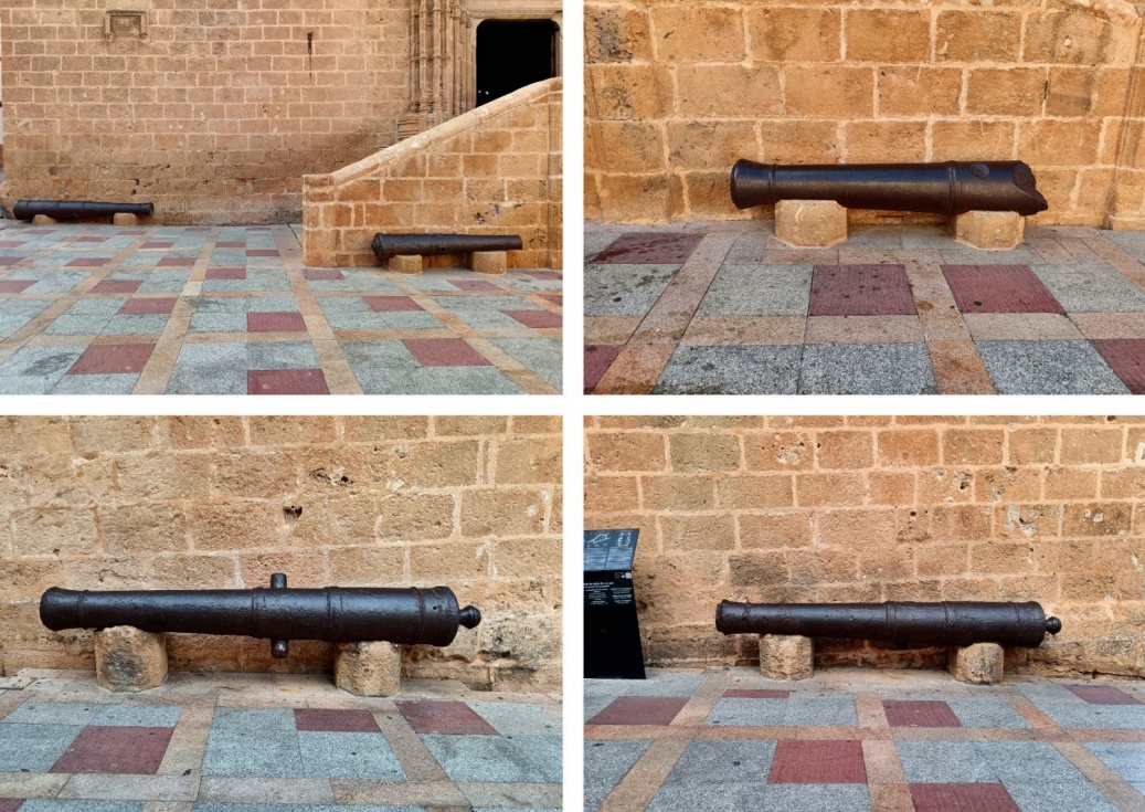 Cañones de los antiguos castillos de Xàbia conservados en la plaza de la Iglesia.