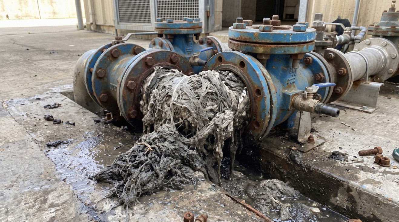 Acumulaci&oacute;n de toallitas en una instalaci&oacute;n del sistema de alcantarillado.