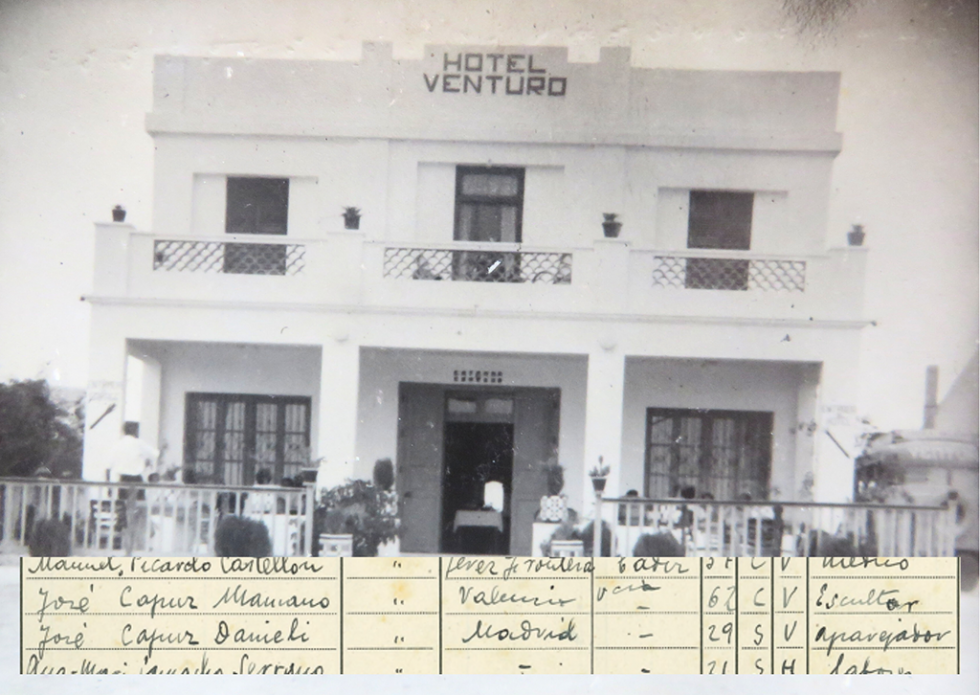 Hotel Venturo y Libro de Registro de Entrada de Jos&eacute; Capuz en 1947. Colecci&oacute;n particular