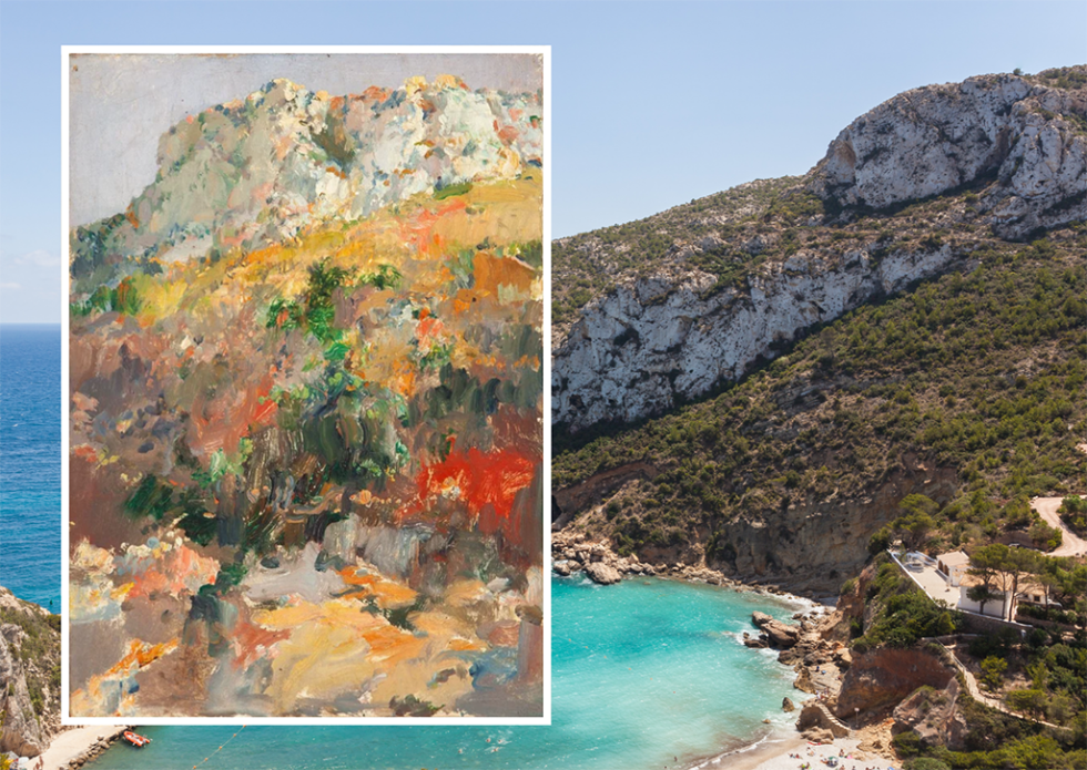 Fig. 1. Paisaje actual de la Granadella y pintura de Jos&eacute; Navarro Llorens