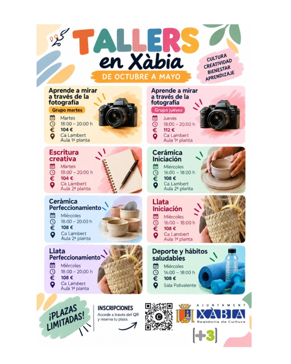 Xàbia ofrece talleres de fotografía, escritura, cerámica y llata de octubre a mayo