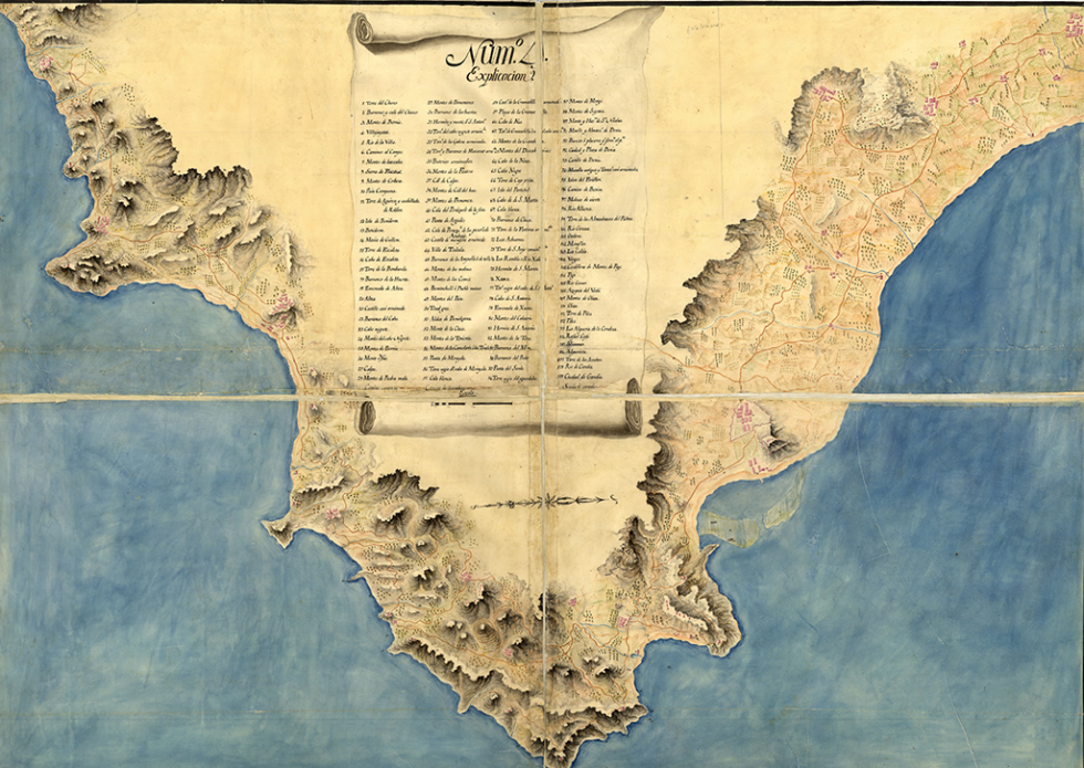 Mapa de la costa de Alicante comprendida entre Torre del Charco hasta Torre de Pilas. 1750-90. ACEGCGE