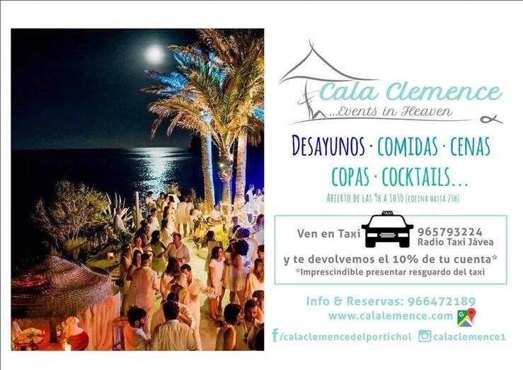 Cala Clemence te descuenta el 10% de tu comida o cena si enseñas al pagar el ticket del taxi con el que has llegado a la playa