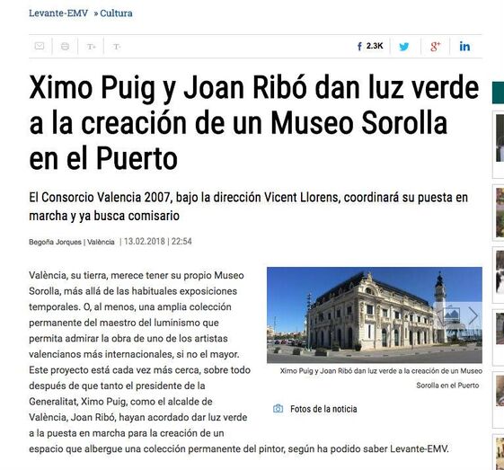 Chulvi anuncia ahora que Xàbia participará en el proyecto de museo Sorolla que se gesta en el puerto de Valencia
