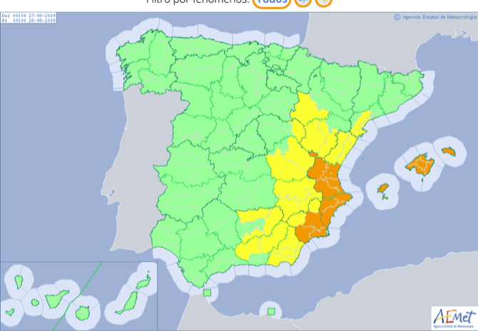 Activada la alerta naranja por fuertes lluvias para este martes