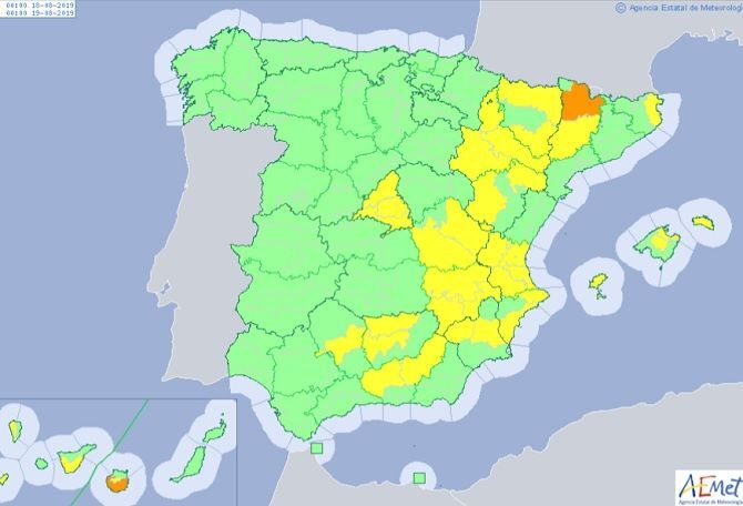 Aemet activa la alerta amarilla por elevadas temperaturas para el domingo