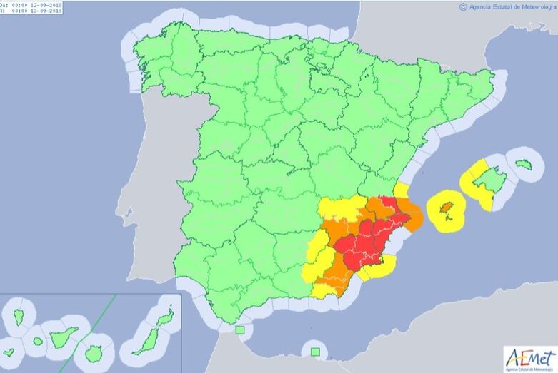 La AEMET sube a roja la alerta por lluvias para todo el jueves
