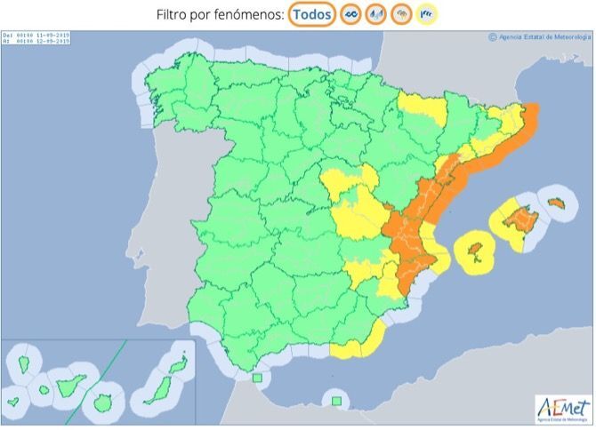 La Agencia Estatal de Meteorología ha activado la alerta naranja por fuertes lluvias para este miércoles y jueves
