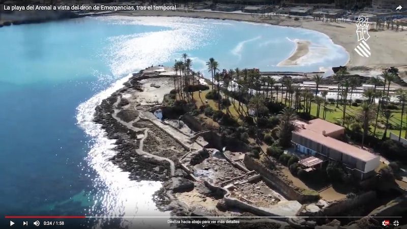 Los efectos de Gloria en la playa del Arenal a vista del dron de Emergencias