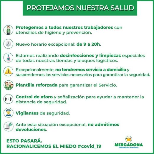Mercadona pone en marcha medidas para reforzar la salud y seguridad de sus clientes y trabajadores