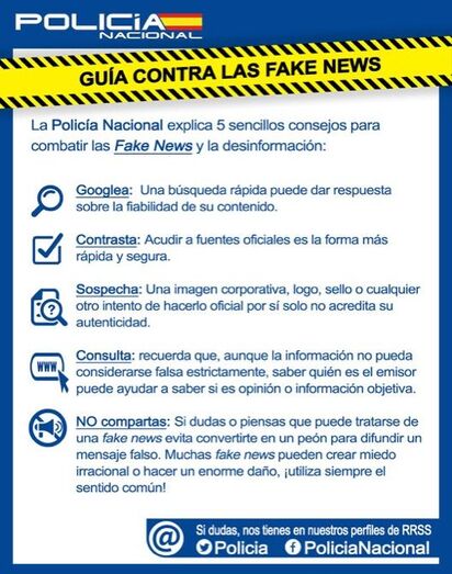 La Policía Nacional publica una guía para combatir la propagación de las noticias falsas