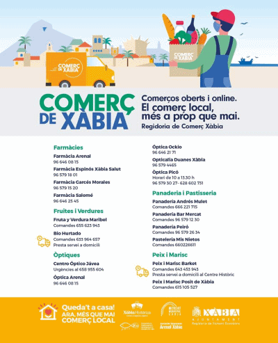 Relación de comercios que están abiertos con servicio a domicilio en Xàbia