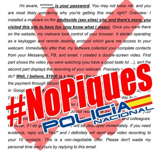La Policía Nacional alerta de una campaña masiva de intentos de ciberestafa mediante sextorsión