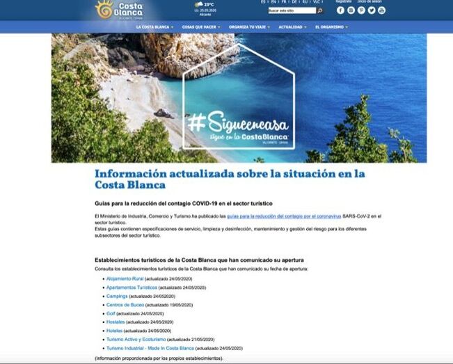 Costa Blanca recopila todos los establecimientos turísticos que se encuentran operativos durante la fase 1