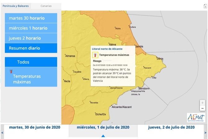 Aemet activa la alerta amarilla por altas temperaturas para este miércoles
