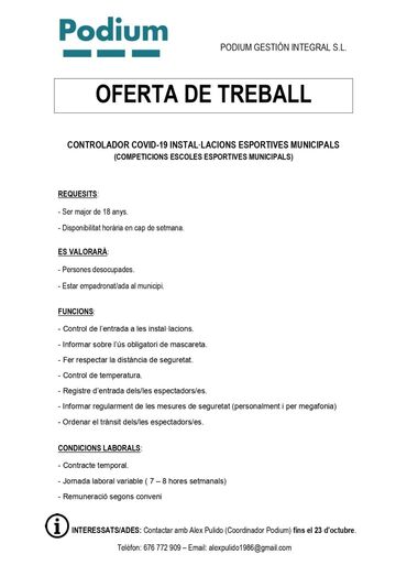 Oferta de Empleo en Pedreguer