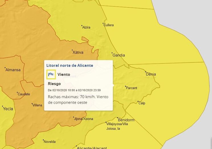 Aemet activa la alerta amarilla por viento y temporal de mar para este viernes