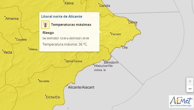 Aemet activa la alerta amarilla por altas temperaturas en la Marina Alta