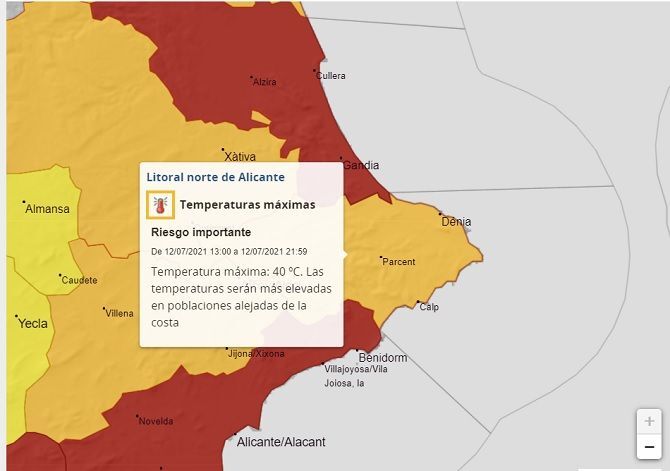 Aemet activa la alerta naranja por altas temperaturas en la Marina Alta