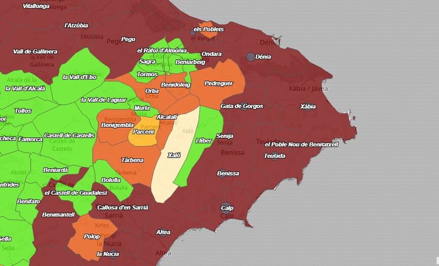 La incidencia se dispara en Xàbia y en La Marina con 13 municipios en 