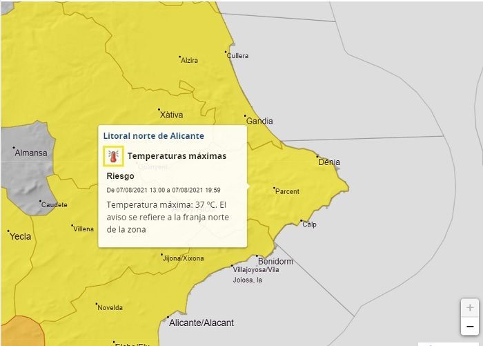 Aemet activa la alerta amarilla por altas temperaturas en la Marina Alta