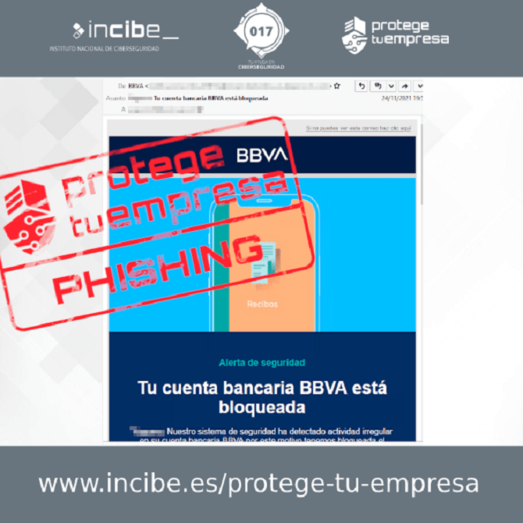 Alerta del Instituto Nacional de Ciberseguridad ante una campaña de phishing que suplanta al BBVA
