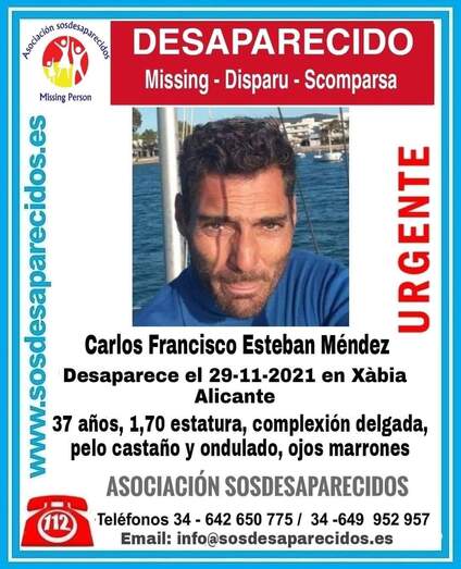 Continúa la búsqueda de Carlos Francisco Esteban Méndez, desaparecido hace un mes en Xàbia