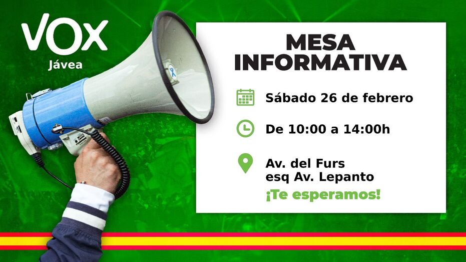 VOX Jávea realizará una mesa informativa para dar a conocer su proyecto este sábado