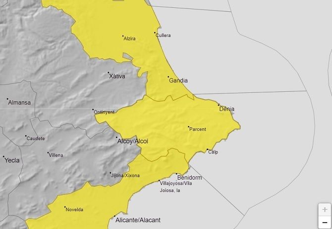 Aemet activa un aviso con la alerta amarilla por lluvias para todo el fin de semana en la Marina Alta