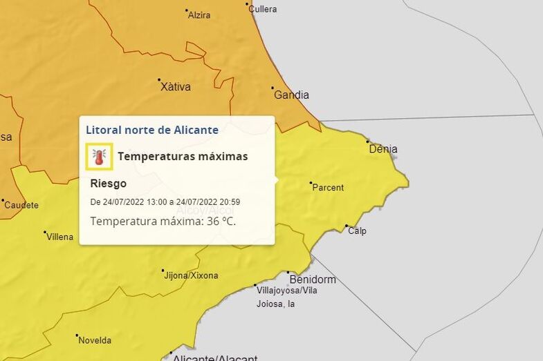 Aemet activa un aviso amarillo por altas temperaturas en la Marina Alta