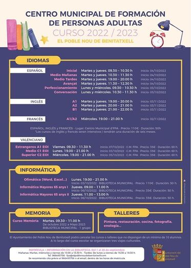 Benitatxell abre el periodo de matriculación de la Escuela de Personas Adultas