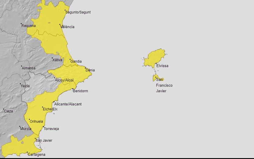 AEMET activa el aviso amarillo por riesgo de lluvias este jueves